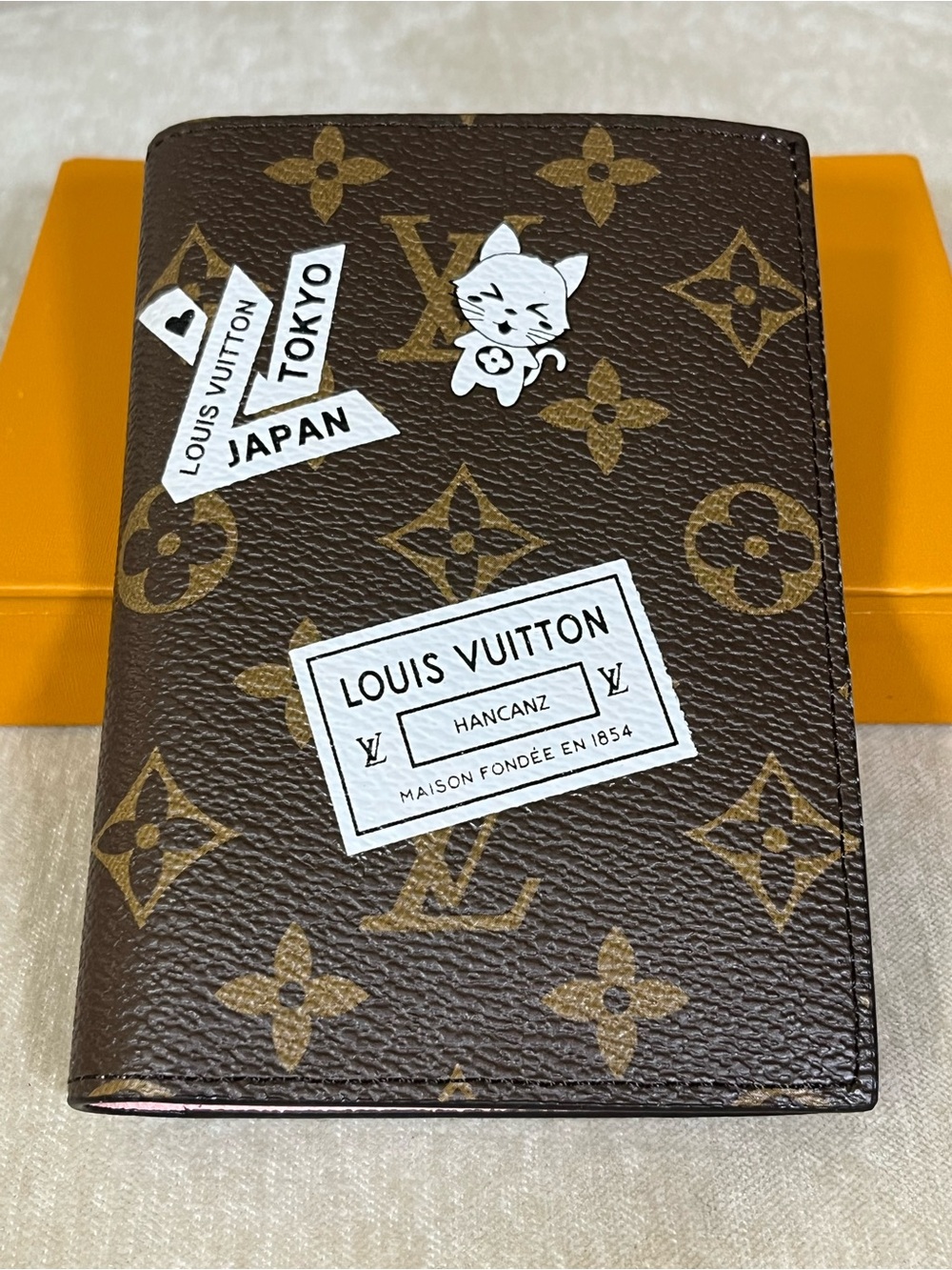 Louis Vuitton Brown Monogram Passport/Card Holder with White Sticker Accents